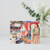 可愛いレトロヴィンテージ清掃家族はがき シーズンポストカード (スタンド正面)