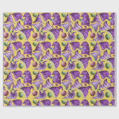 可愛いレトロヴィンテージ紫色の黄色い格言ハットパターン ラッピングペーパー (フラット)
