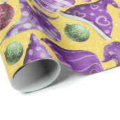可愛いレトロヴィンテージ紫色の黄色い格言ハットパターン ラッピングペーパー (ロールコーナー)