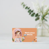 可愛いレトロ挽歌マンガのメイドクリーニングサービス 名刺 (スタンド正面)