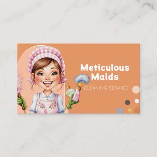 可愛いレトロ挽歌マンガのメイドクリーニングサービス 名刺 (正面)