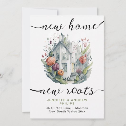 可愛いレトロ新しいホームウォーターカラー書道を移動 案内状 (正面)