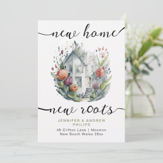 可愛いレトロ新しいホームウォーターカラー書道を移動 案内状 (スタンド正面)