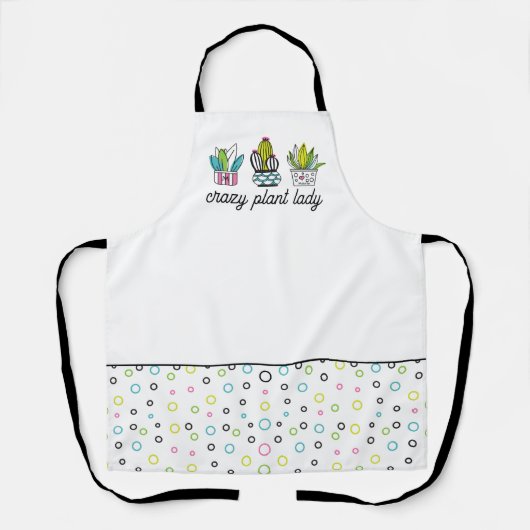 可愛いレトロ植物ママ手描き熱狂する植物レディ エプロン (正面)