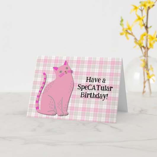 可愛いレトロ猫インピンクおもしろいパン誕生日カード カード (黄色い花)