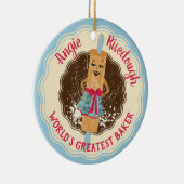 可愛いレトロ転がのピンガール世界最高のパン屋さん セラミックオーナメント (右)