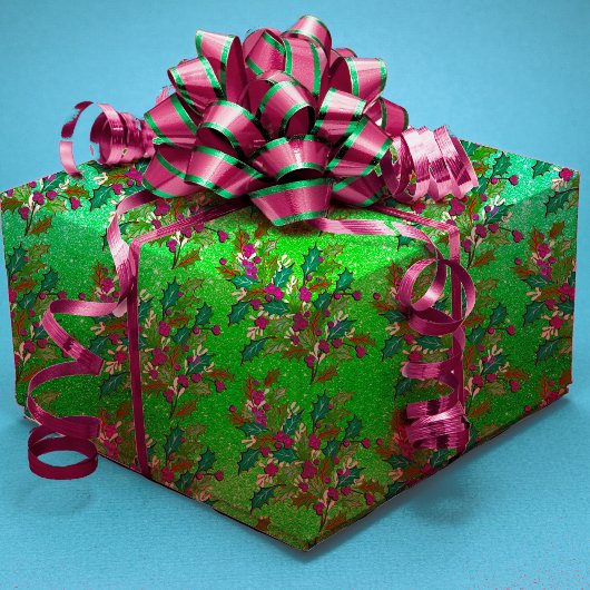 可愛いレトロ離れヴィンテージの休日グリーンピンク ラッピングペーパー