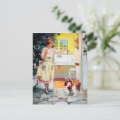 可愛いレトロ食べ物を与えヴィンテージレディの犬葉書 シーズンポストカード (スタンド正面)