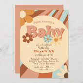 可愛いレトロ70sグルーヴィ赤ちゃんシャワー 招待状 (正面/裏面)