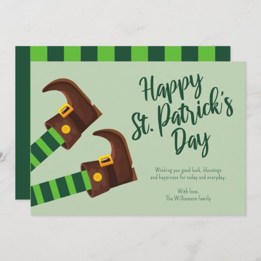 可愛いレプレシャン脚グリーンハッピーセントパトリックの日 シーズンカード (正面/裏面)