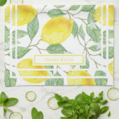 可愛いレモン葉とイエローとグリーンカスタム キッチンタオル (折り畳み)
