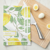 可愛いレモン葉とイエローとグリーンカスタム キッチンタオル (四つ折り)