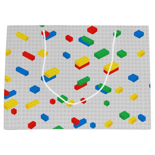 可愛いレンガカラフル建物ブロック子供パターン ラージペーパーバッグ (正面)