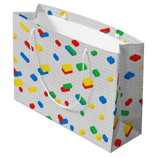 可愛いレンガカラフル建物ブロック子供パターン ラージペーパーバッグ (裏面アングル)