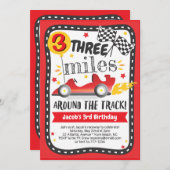 可愛いレースカードレーストラックキッズボーイバースデーパーティー 招待状 (正面/裏面)