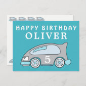 可愛いレースカーブルーハッピーバースデーボーイ名 ポストカード (正面/裏面)
