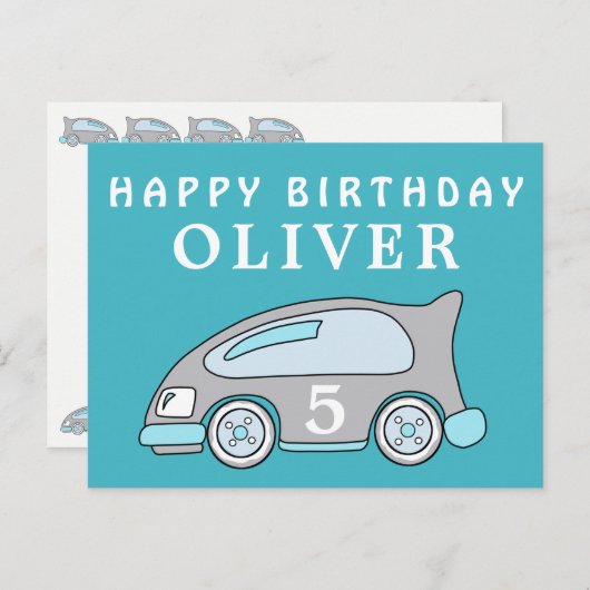 可愛いレースカーブルーハッピーバースデーボーイ名 ポストカード (正面/裏面)