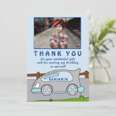 可愛いレースカーブルー誕生日ありがとう写真 サンキューカード (スタンド正面)