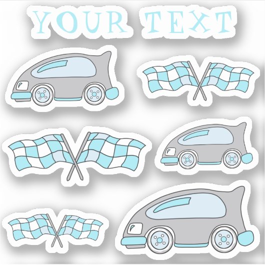 可愛いレースカー終了フラグあなたのテキストキッズ シール (正面)