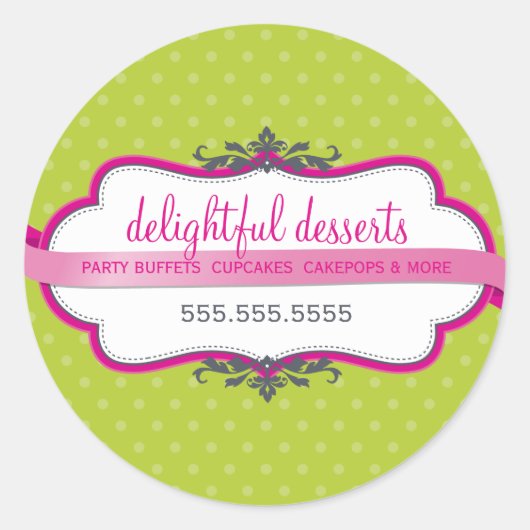 可愛いロゴピンクスタイリッシュライムグリーン ラウンドシール (正面)