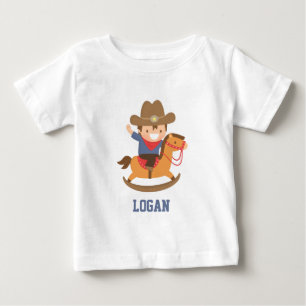 可愛いロッキングホースのカウボーイ赤ちゃん男の子 ベビーTシャツ