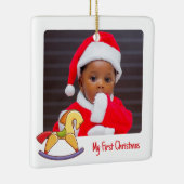 可愛いロッキングホース2写真クリスマス1回目のベビー セラミックオーナメント (右)