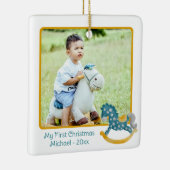 可愛いロッキングホース2写真クリスマス1回目のベビー セラミックオーナメント (右)