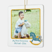 可愛いロッキングホース2写真クリスマス1回目のベビー セラミックオーナメント (左)