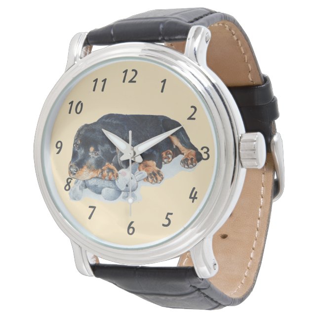 可愛いロットワイラー子犬の赤ちゃんテディベア 腕時計 (アングル)