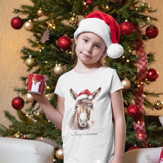 可愛いロバのクリスマスキッズ服 Tシャツ