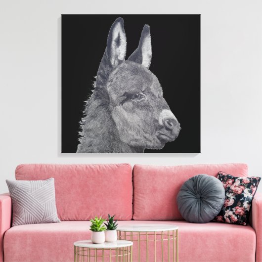 可愛いロバの生き生きとした鉛筆スケッチ キャンバスプリント (インサイチュ (リビング))