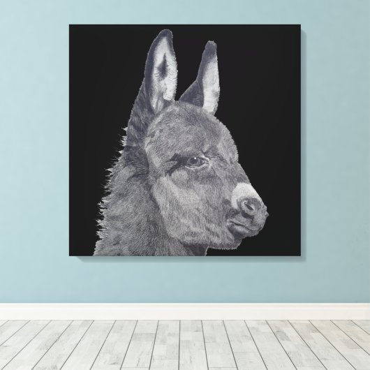可愛いロバの生き生きとした鉛筆スケッチ キャンバスプリント (インサイチュ (ウッドフロア))