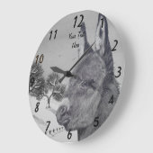 可愛いロバの黒と白のリアルなスケッチ ラージ壁時計 (傾斜)