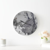 可愛いロバの黒と白のリアルなスケッチ ラージ壁時計 (ホーム)