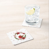 可愛いロビンクリスマスぶら下がったリースの装飾 スクエアペーパーコースター (インサイチュ)