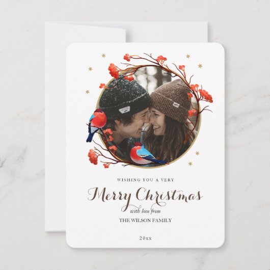 可愛いロビンバーズベリーリースクリスマスフォト シーズンカード (正面)
