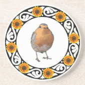 可愛いロビンバードレッドバストサンフラワー コースター (正面)