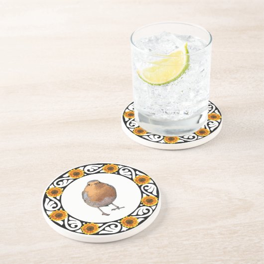 可愛いロビンバードレッドバストサンフラワー コースター (側面)