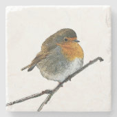 可愛いロビンバードレッドブレスト ストーンコースター (正面)