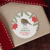 可愛いロビンファミリー名クリスマス ラウンドシール