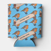 可愛いロビン自然恋人レトロピクセルアートパターン 缶クーラー (正面)