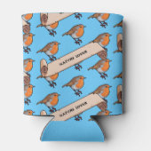 可愛いロビン自然恋人レトロピクセルアートパターン 缶クーラー (裏面)