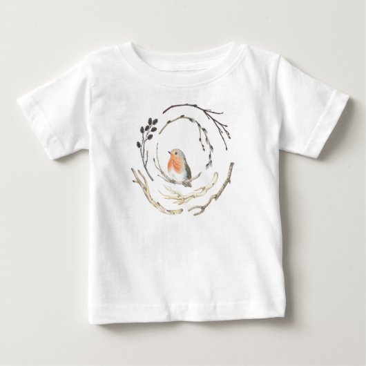 可愛いロビン雀の鳥の幼児のシャツ ベビーTシャツ (正面)