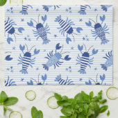 可愛いロブスターをライトブルーとホワイトストライプ キッチンタオル (折り畳み)