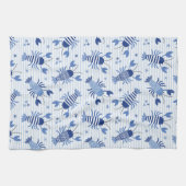 可愛いロブスターをライトブルーとホワイトストライプ キッチンタオル (横)