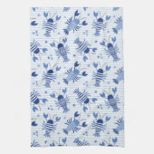 可愛いロブスターをライトブルーとホワイトストライプ キッチンタオル (縦)