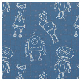 可愛いロボットがクラシックブルー ファブリック