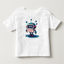 可愛いロボットと青いハートバレンタイン文字,おもしろい トドラーTシャツ