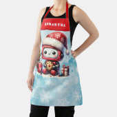 可愛いロボットモノグラムのブルーとレッドクリスマス エプロン (インサイチュ)