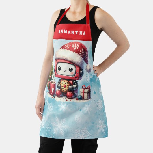 可愛いロボットモノグラムのブルーとレッドクリスマス エプロン (インサイチュ)
